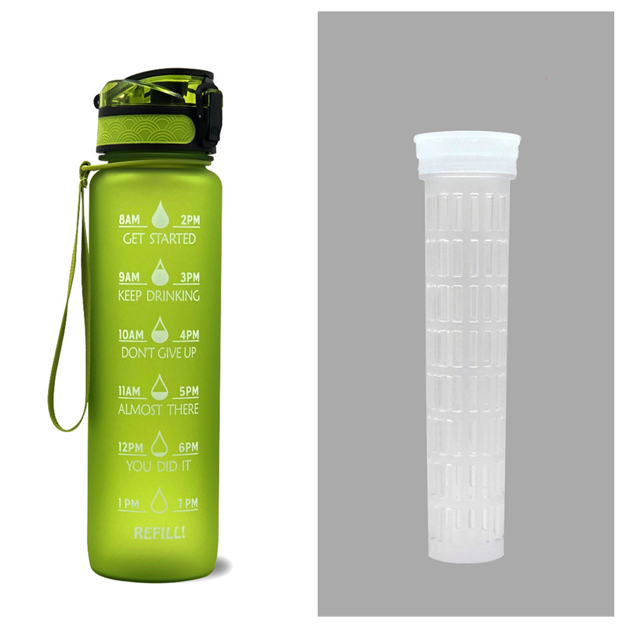 Bouteille d'eau Tritan 1L avec marqueur de temps, couvercle de rebond, bouteille d'eau de motivation, tasse étanche pour cyclisme, bouteilles de sport et de Fitness