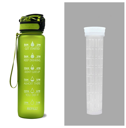 Bouteille d'eau Tritan 1L avec marqueur de temps, couvercle de rebond, bouteille d'eau de motivation, tasse étanche pour cyclisme, bouteilles de sport et de Fitness