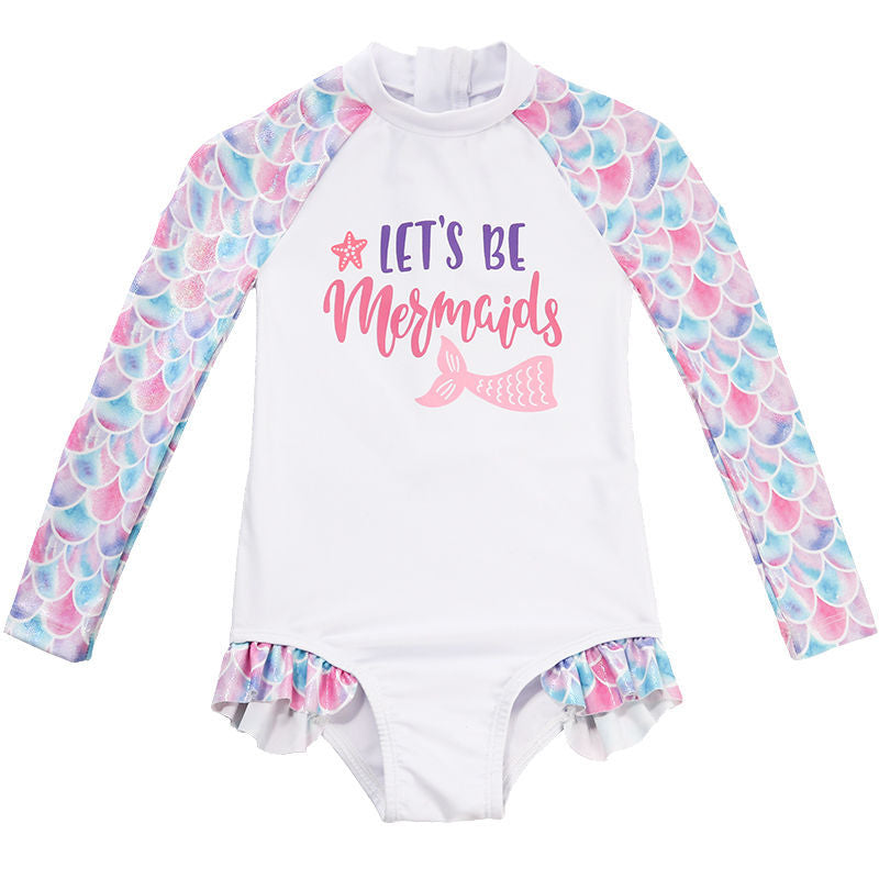 Children's Swimsuit New Cute One-piece Long Sleeves Sunscreen Swimwear