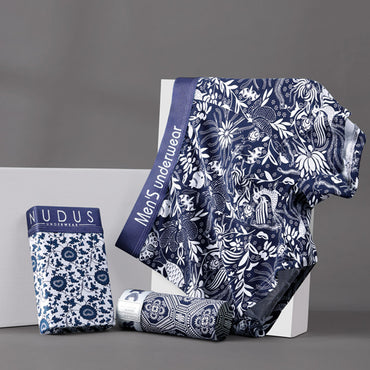 Mens All-Cotton Boxer Briefs With A Printed Design