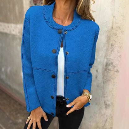 Ins Black-striped Button Cardigan Fashion Sweater Loose Round Neck Long Sleeve Cropped Tops Women's Clothing