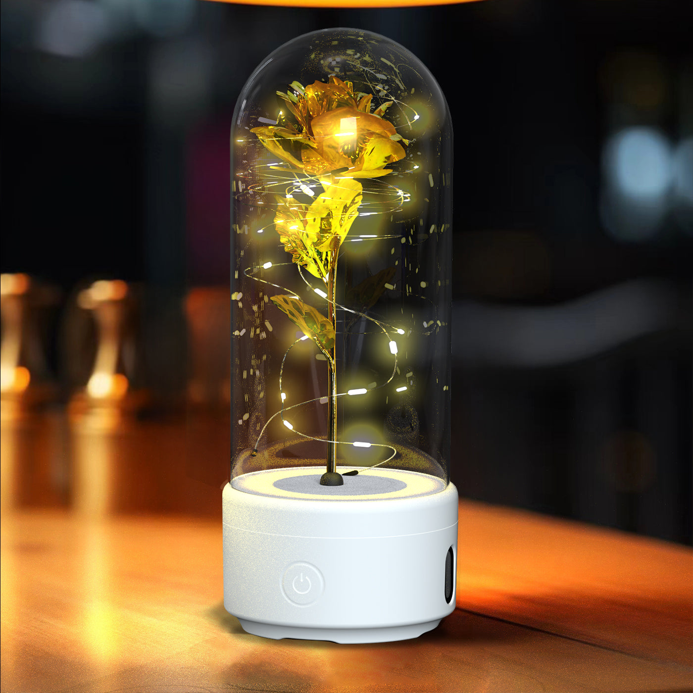 Creative 2 en 1 Rose Fleurs Lumière LED Et Haut-Parleur Bluetooth Cadeau De Saint Valentin Rose Lumineuse Veilleuse Ornement Dans Un Couvercle En Verre