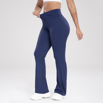 Taille croisée poche latérale loisirs sport pantalon à fond cloche pantalon de Yoga coupe ajustée femmes