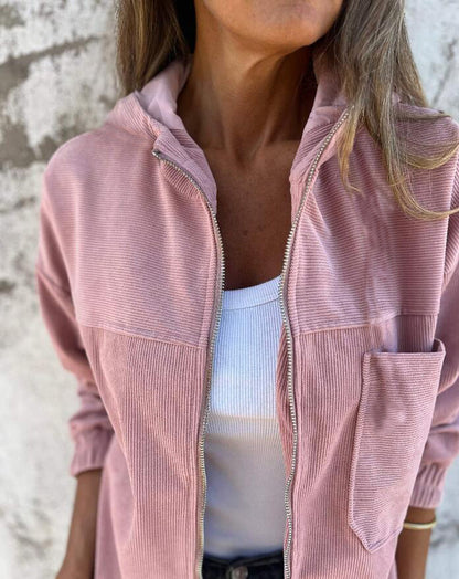 Women's Solid Color Simple Corduroy Hooded Jacket