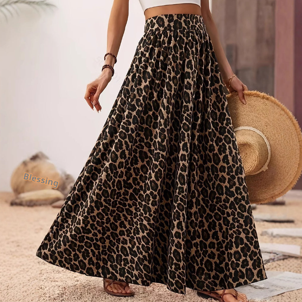 Professional High Waist Midi Skirt - Leopard Print Fabric (Vibrant Pattern, Fashion-Forward Design)