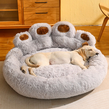 Lit rond pour chien et chat, grand tapis pour animaux de compagnie, longue peluche, sommeil profond, chaud, en forme de patte d'ours, coussin Super doux, lits calmes