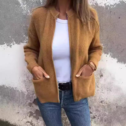 New Solid Color Casual Coat Zipper Sweater Cardigan