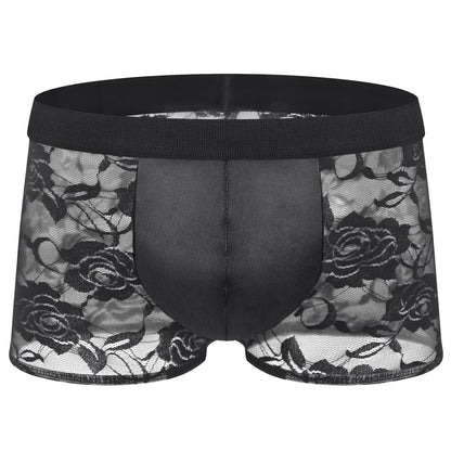 Mid-rise Lace Faux-leather Boxer Briefs