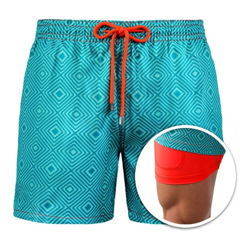 Men's Printed Beach Shorts Sports Double Layer Shorts Summer