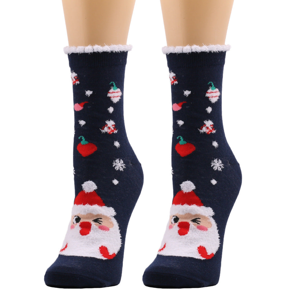 Nouvelles chaussettes européennes et américaines chaussettes de Noël chaussettes en peluche d'automne et d'hiver pour femmes chaussettes de Noël chaussettes pour femmes chaussettes mi-mollet chaussettes de Noël transfrontalières