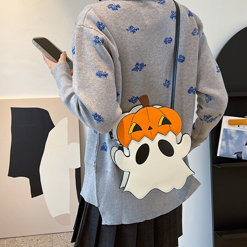 Halloween Shouder Väskor Kreativ 3D Cartoon Pumpa Ghost Design Söta väskor Kvinnor Mobiltelefonväskor Nyhet Personlig godis Crossbody-väskor