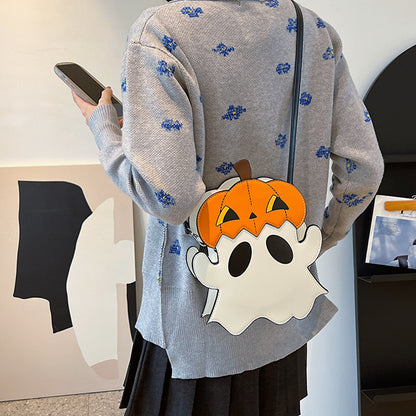 Halloween Shouder Väskor Kreativ 3D Cartoon Pumpa Ghost Design Söta väskor Kvinnor Mobiltelefonväskor Nyhet Personlig godis Crossbody-väskor