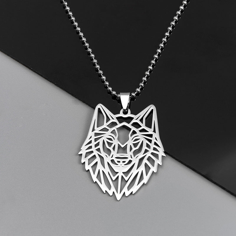 Stainless Steel Hollow Wolf Head Pendant Necklace For Men Animal Jewelry