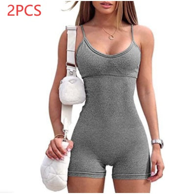 Spaghetti Strap Shorts Jumpsuit Sport Yoga Träning Tight Romper Dammode Fitness Sportkläder