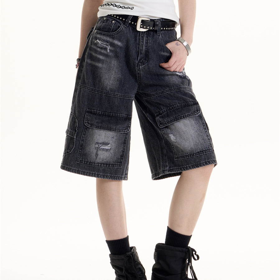 Women's Retro Hot Girl Ripped Design Denim Middle Pants