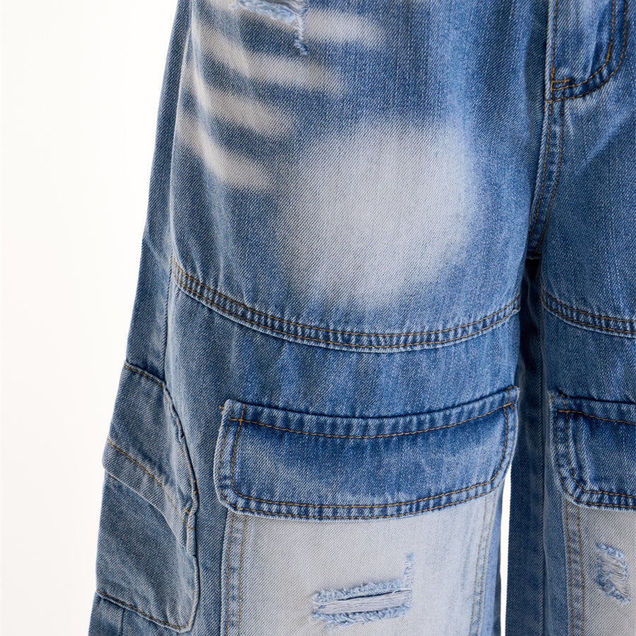 Women's Retro Hot Girl Ripped Design Denim Middle Pants