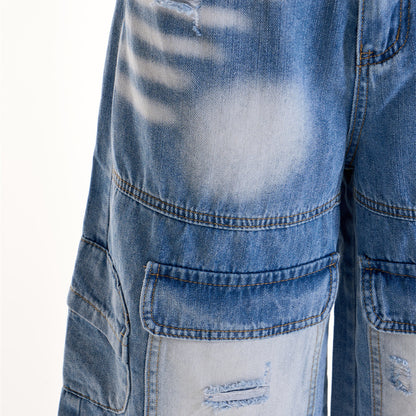 Women's Retro Hot Girl Ripped Design Denim Middle Pants