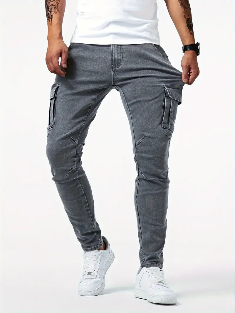 Man's Casual Cargo Pants Stylish Tide Brand Stretch Pants Spring Summer Grey Brand New Fit Straight Lightweight Jeans