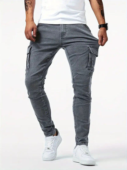 Man's Casual Cargo Pants Stylish Tide Brand Stretch Pants Spring Summer Grey Brand New Fit Straight Lightweight Jeans