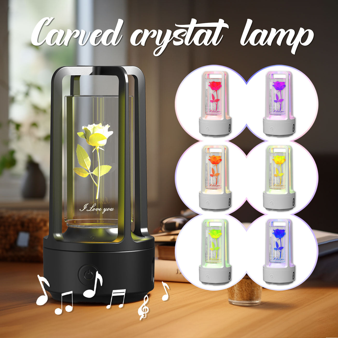 Lampe créative en cristal acrylique Audio 2 en 1 et haut-parleur Bluetooth, lampe de nuit tactile, cadeau de saint-valentin