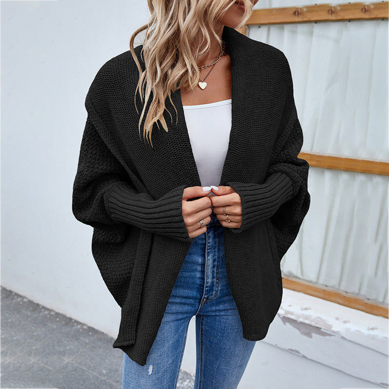 Nouveau pull tricoté ample couleur unie manches chauve-souris grand Cardigan à revers automne et hiver veste de mode pour les femmes vêtements