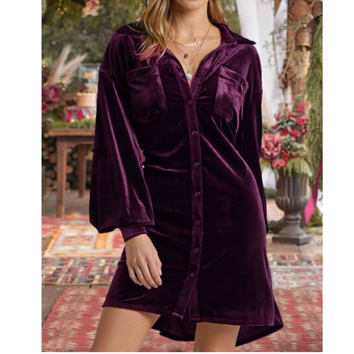 New Long Shirt Hot Sale Women's Gold Velvet Dress