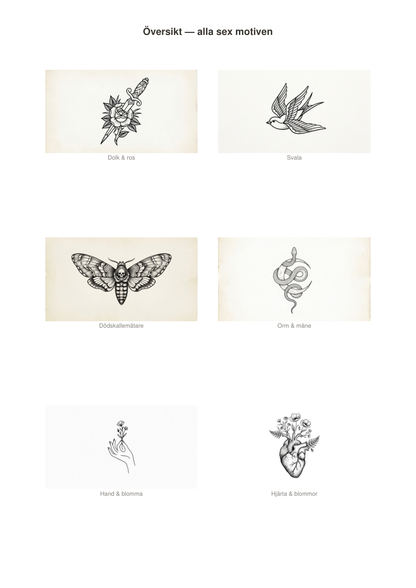 Flash-ark vol. 1 — 6 original tatueringsmotiv som skissunderlag (PDF + PNG)